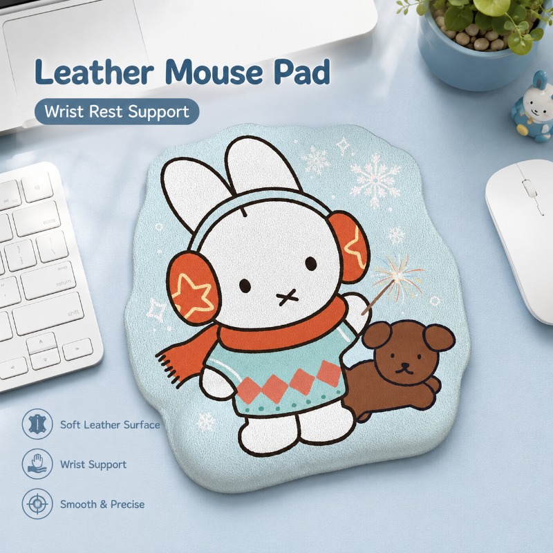Desk Setup With Tv - Anime Miffy Leather Mouse Pad with