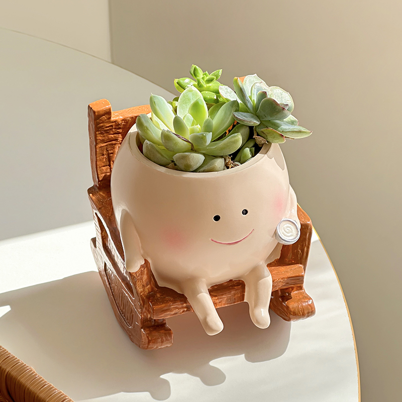 Desk Setup Green - Stylish Cute Cartoon Ghost Resin Succulent
