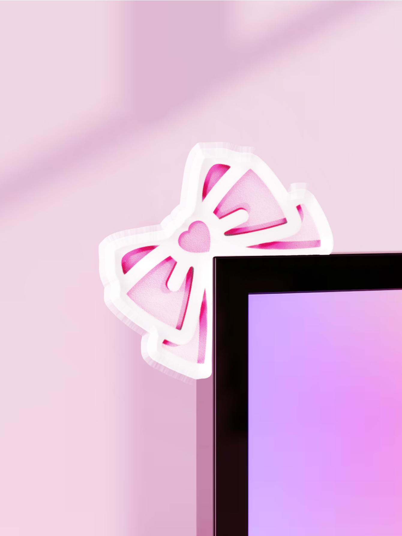 Desk Setup Accessories - Kawaii Bow Monitor Decor Pink Acrylic