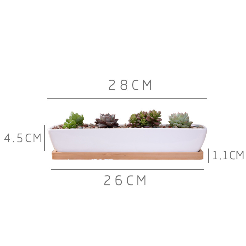 Long Rectangle White Ceramic S - Desk Setup Green ulasan dan harga