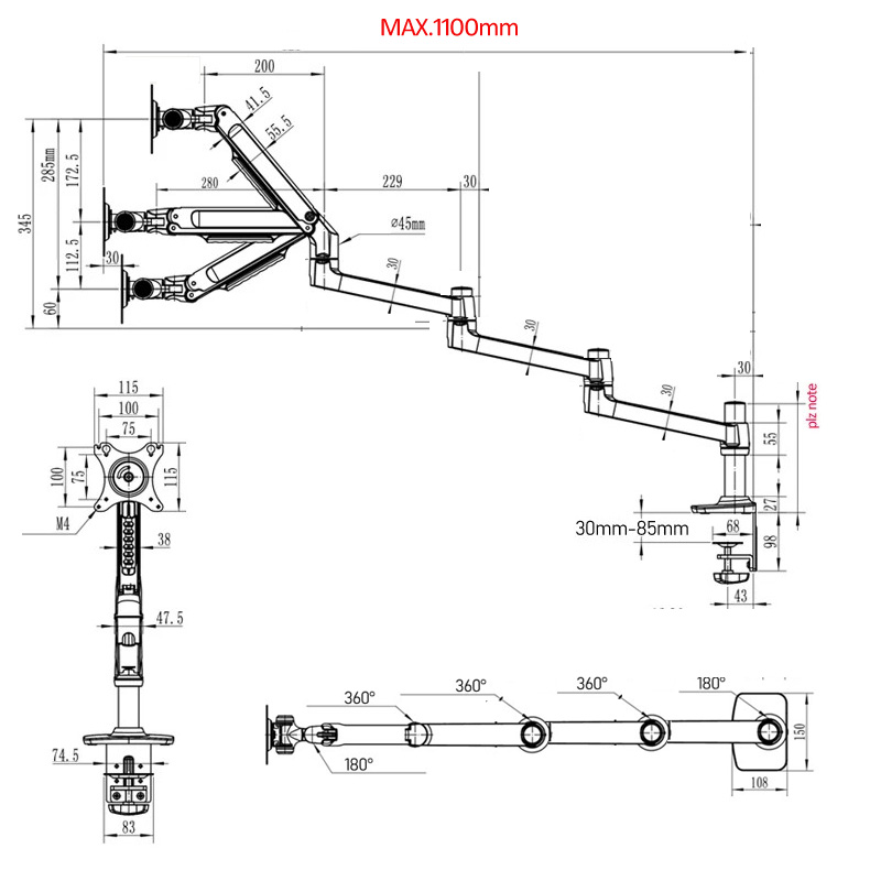(1098mm) DL-8014 Mechanical Sp - Desk Setup Monitor Arm ulasan dan harga